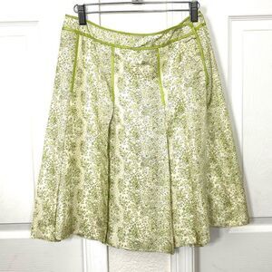 Vintage Y2K Ann Taylor Petites Green Pink Floral Pattern Skirt Silk Pleated 8P